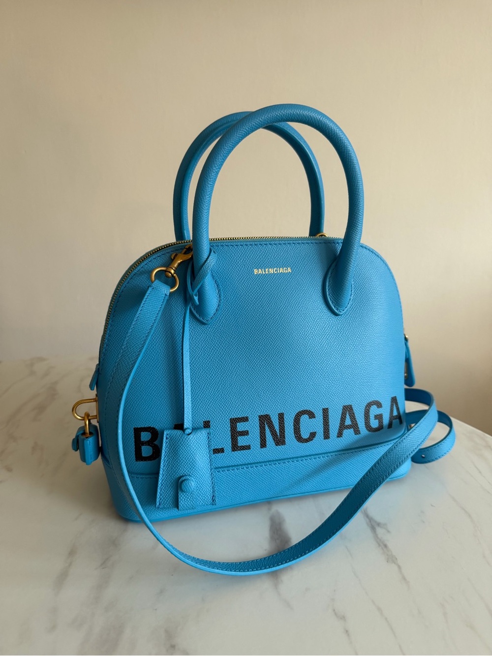 Balenciaga Bright Blue Velo Dome Satchel with Logo